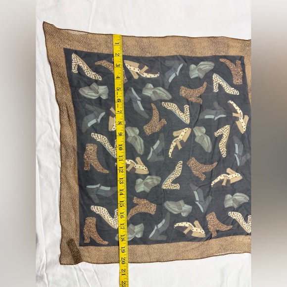 Echo Silk Scarf Shoe Print Leopard Heels Loafers Brown Black Square - Picture 9 of 9